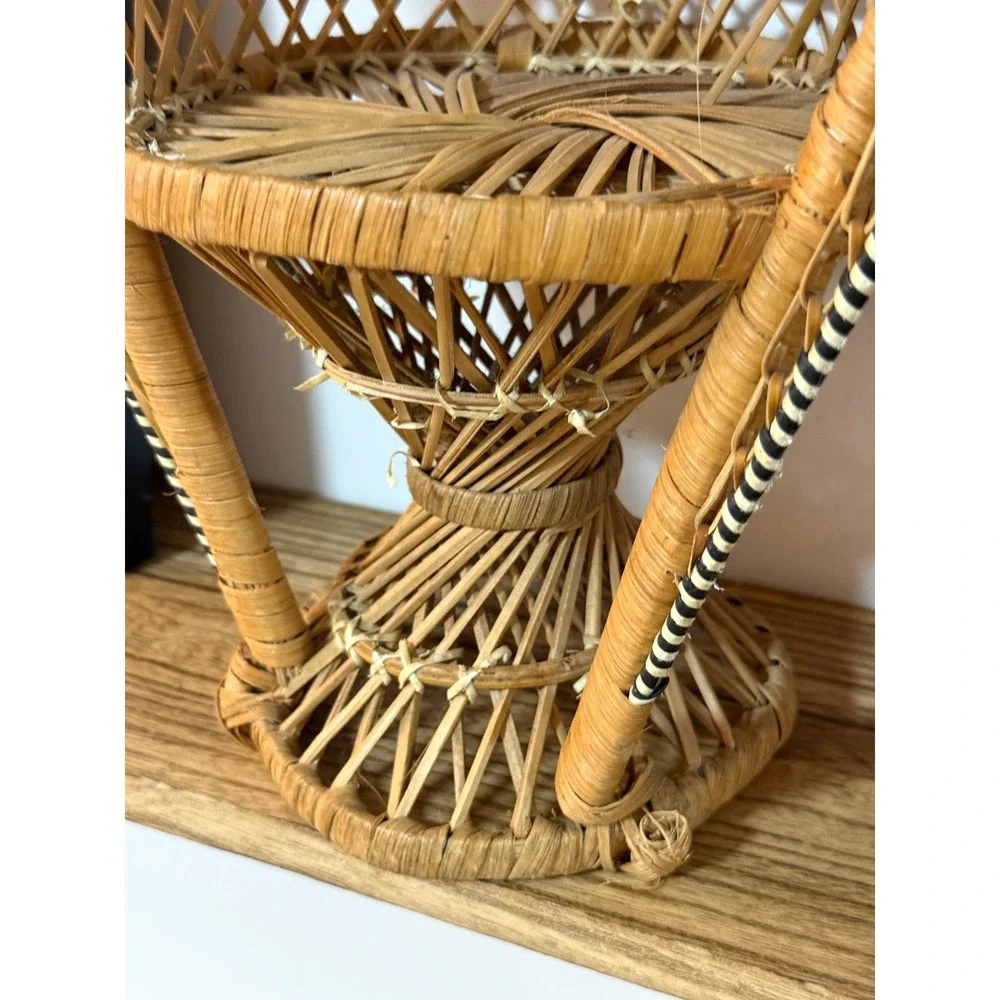 Vintage Mini Peacock Chair Wicker Rattan Boho Doll Plant Display